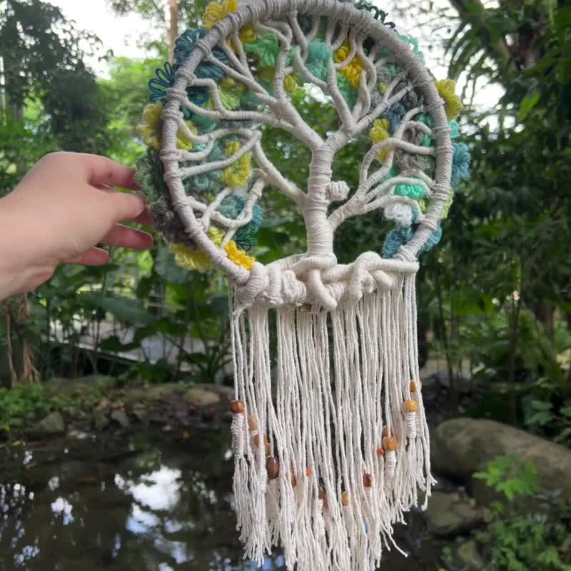 绿色光花生命树 编织绳结 捕梦网 - 墙贴/壁贴 - 棉．麻 绿色