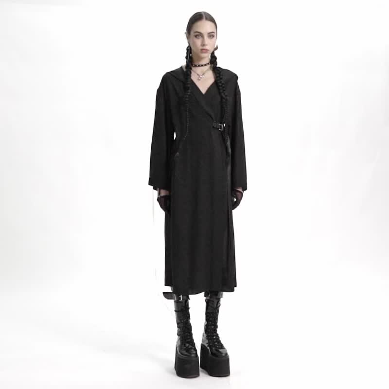 哥德巫师国风雪纺长外套 / 宽松版型 - 女装休闲/机能外套 - 其他材质 黑色