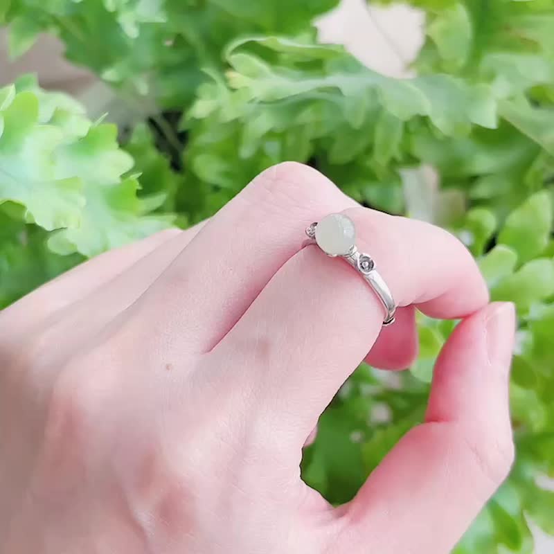 温润凝脂 晴水绿 和田玉纯银戒指 - 戒指 - 玉石 绿色