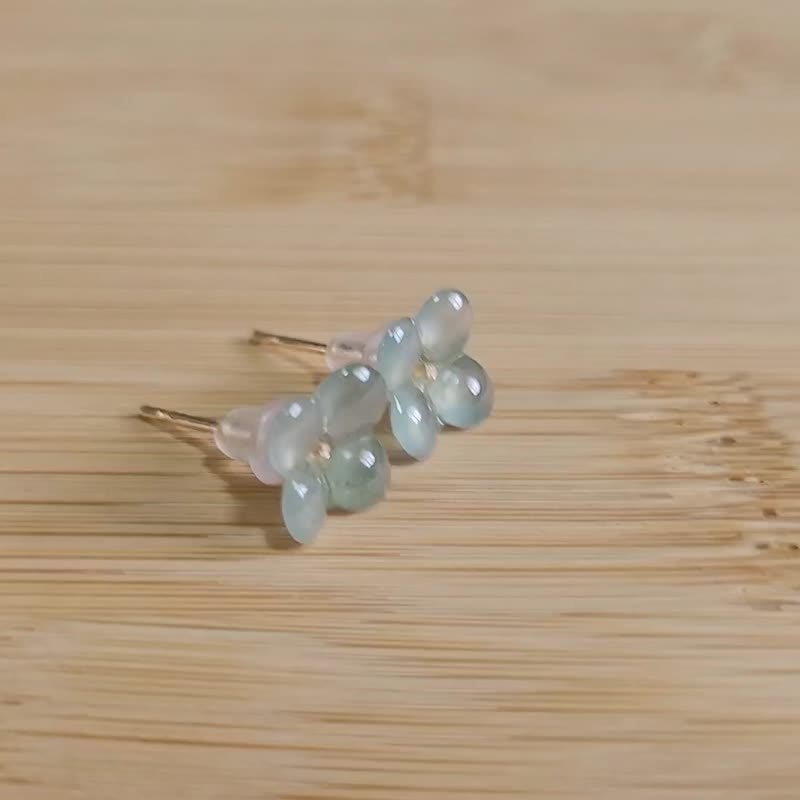 亲翠 天然翡翠 高冰晴底透亮桂花耳针 - 耳环/耳夹 - 玉石 多色