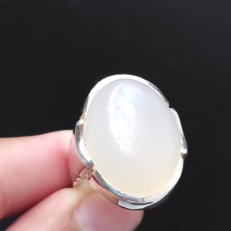 男士白玛瑙戒指 925 纯银 手工生日石饰品 也门玛瑙 - 戒指 - 宝石 白色