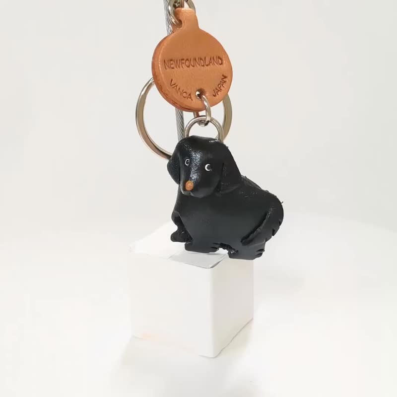 纽芬兰犬 钥匙圈 牵绳吊饰 手作 日本制造 VANCA - 钥匙链/钥匙包 - 真皮 黑色