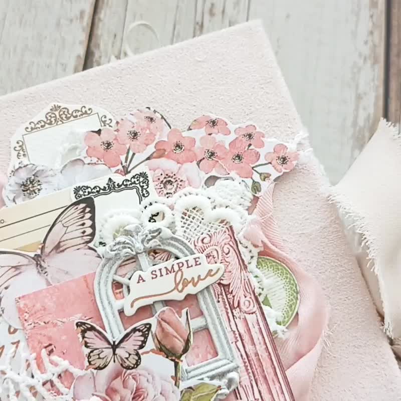 玫瑰垃圾日记手工花园自然乳制品波西米亚植物笔记本花边 - 笔记本/手帐 - 纸 粉红色