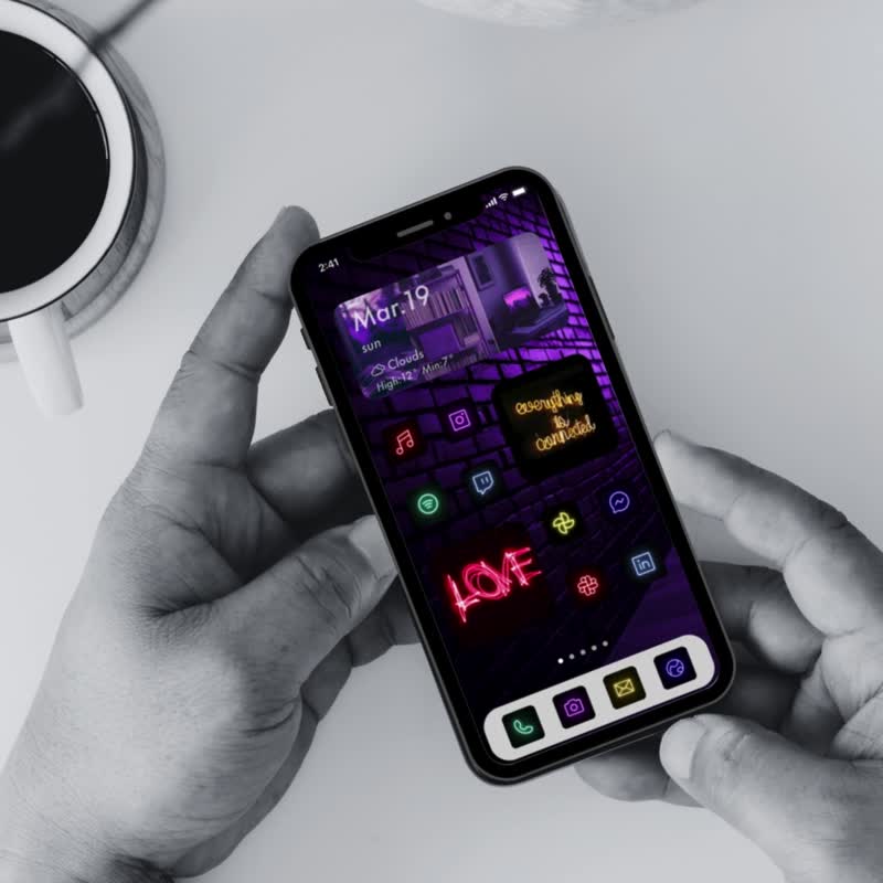 霓虹灯主画面定制化套装 | iPhone/Android 壁纸/应用图示/小工具套装 - 电脑手机桌布/贴图/App 图示 - 其他材质 