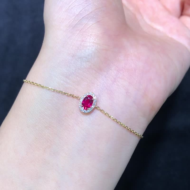 红喜彩色刚玉彩色宝石轻珠宝红宝石蓝宝石莎弗莱 18k 金手链 - 手链/手环 - 宝石 红色