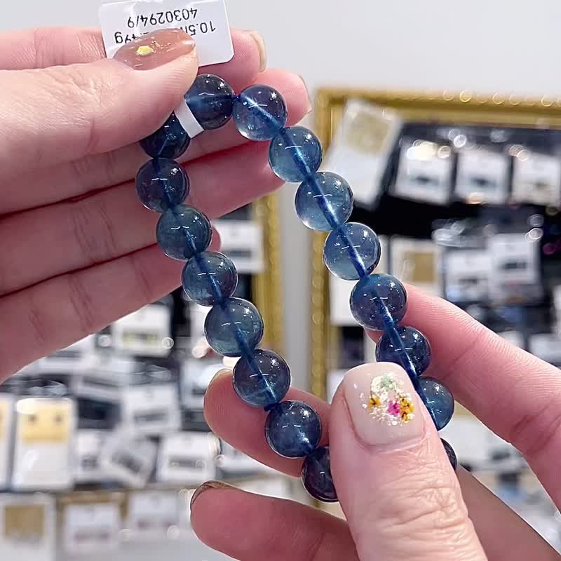 小资级浓色海蓝海蓝宝水晶10.5mm32.49g平衡情绪减缓压力提高沟通 - 手链/手环 - 水晶 蓝色