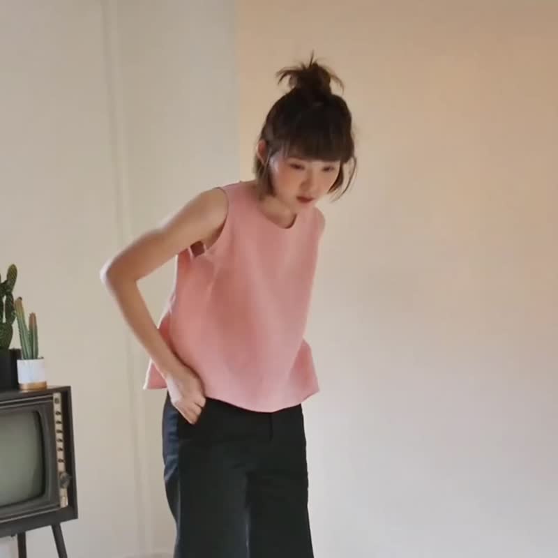 Cropped TANK TOP - Nude Pink - 女装上衣 - 亚麻 粉红色
