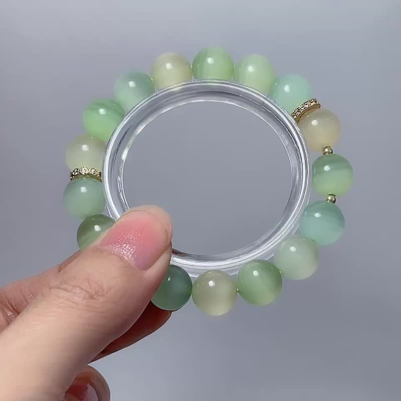 宝石系 天然矿石 顶级 猫眼彩绿纹石 11mm 手链 - 手链/手环 - 宝石 绿色