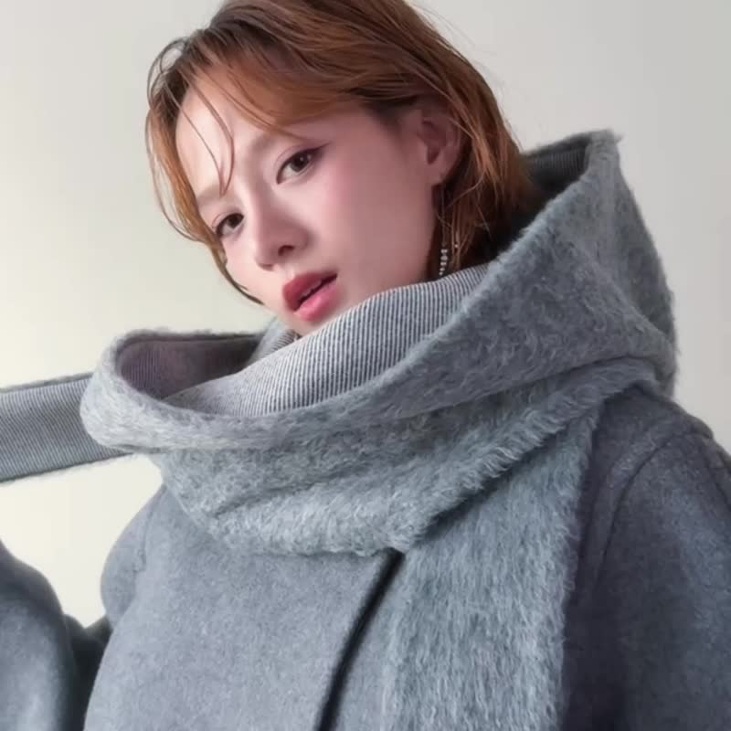 【 圣诞礼物 】Mist 系列 - 灰调 * 灰色 毛料 围巾 连帽围巾 - 围巾/披肩 - 其他人造纤维 灰色