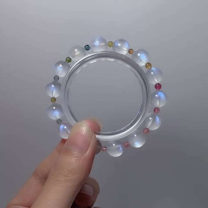 冰透蓝月光石 10 mm 冰淇淋碧玺 手链 - 手链/手环 - 宝石 蓝色