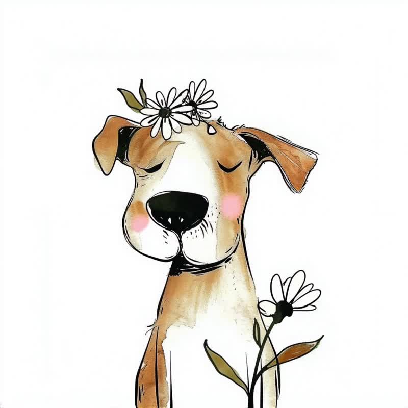 花犬物语1号 治愈系艺术微喷插画 可爱宠物挂画 儿童房卧室装饰 - 海报/装饰画/版画 - 棉．麻 