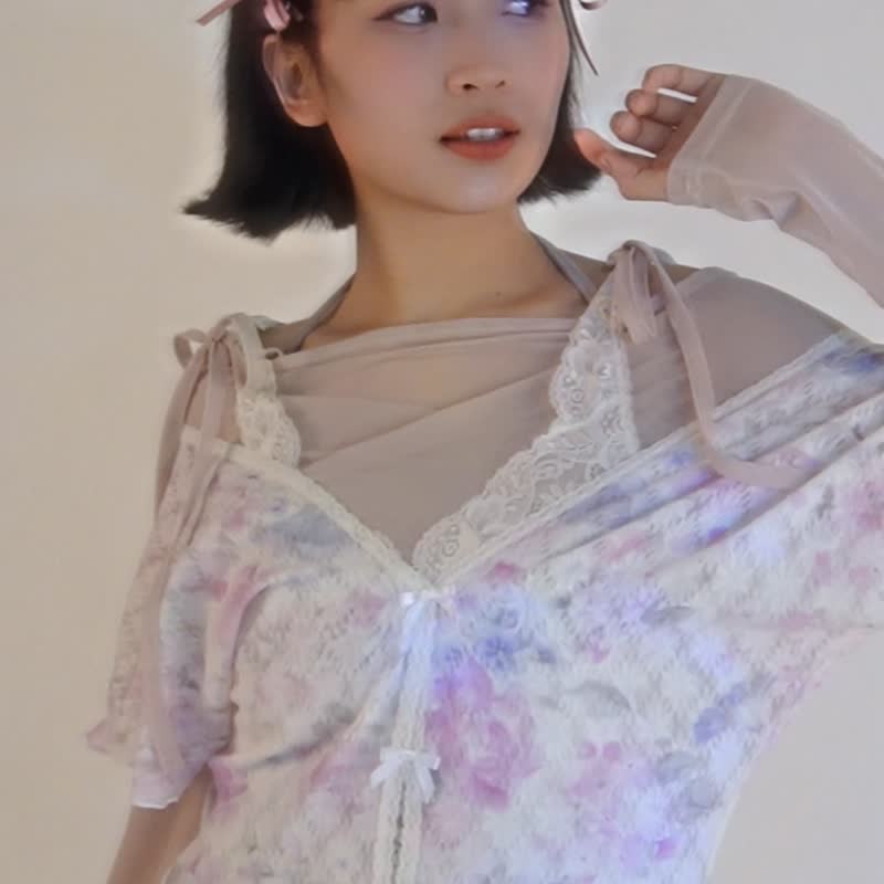 Fairy ribbon with lace - 洋装/连衣裙 - 丝．绢 白色