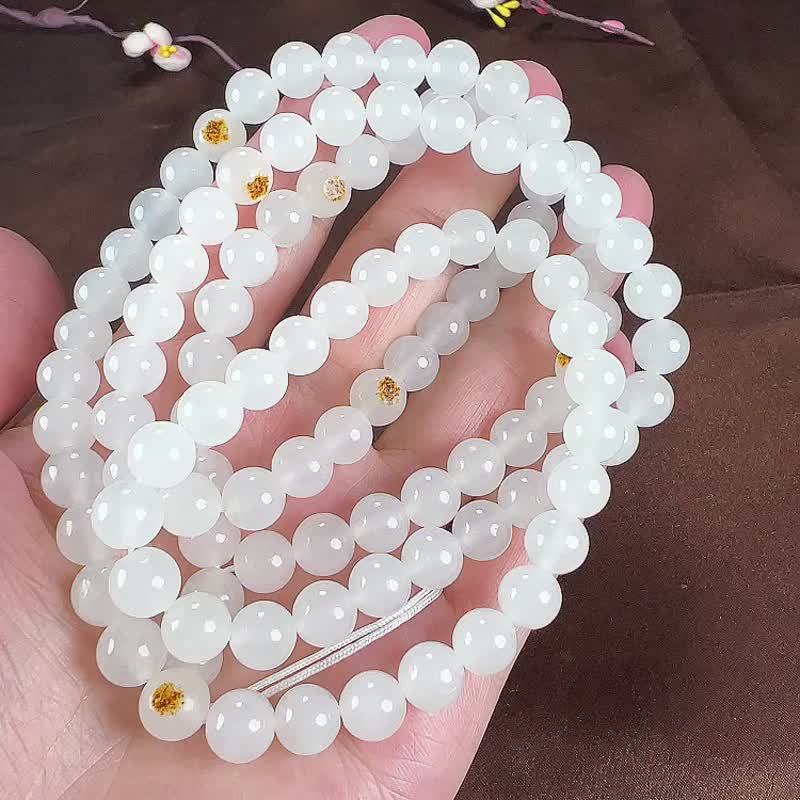 极品天然羊脂玉籽料108颗佛珠手链项链 珠经8MM 玉质细腻油润 - 手链/手环 - 玉石 