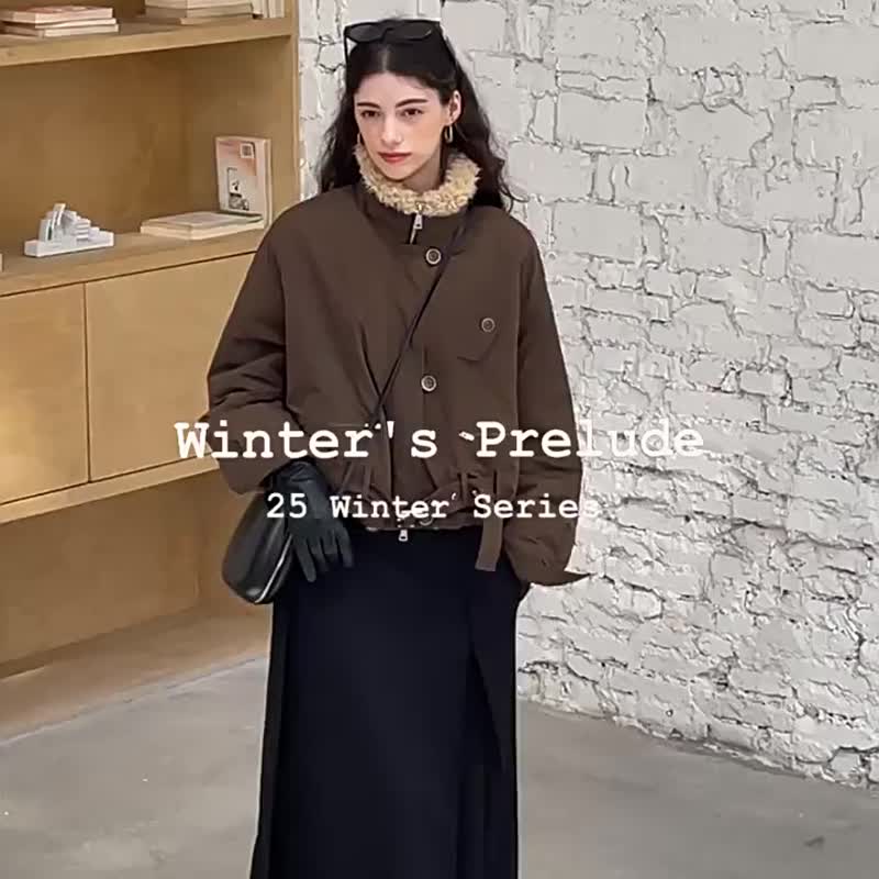 巴恩橄欖綠 失序游牧 復古防水肌理羊羔毛外套 短款工裝夾克 - 女装休闲/机能外套 - 其他人造纤维 绿色