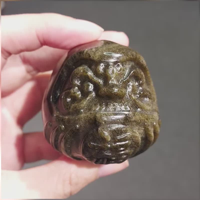 砂金黑曜石达摩公仔 - 招财晶石  保平安晶石 - 摆饰 - 半宝石 