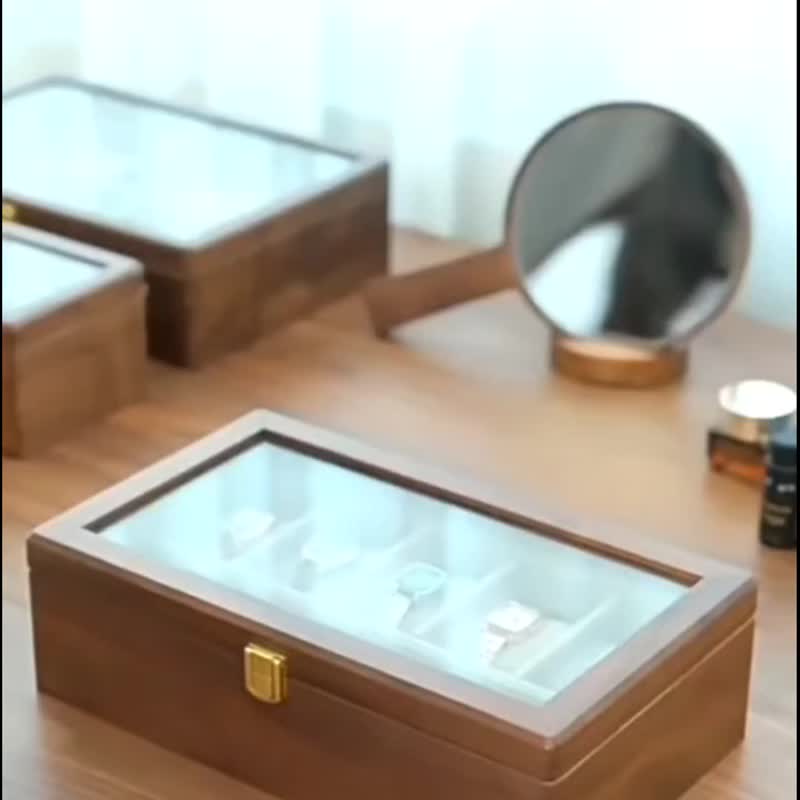 手表收藏盒 胡桃木收纳盒 玻璃盖透明展示 - 收纳用品 - 木头 