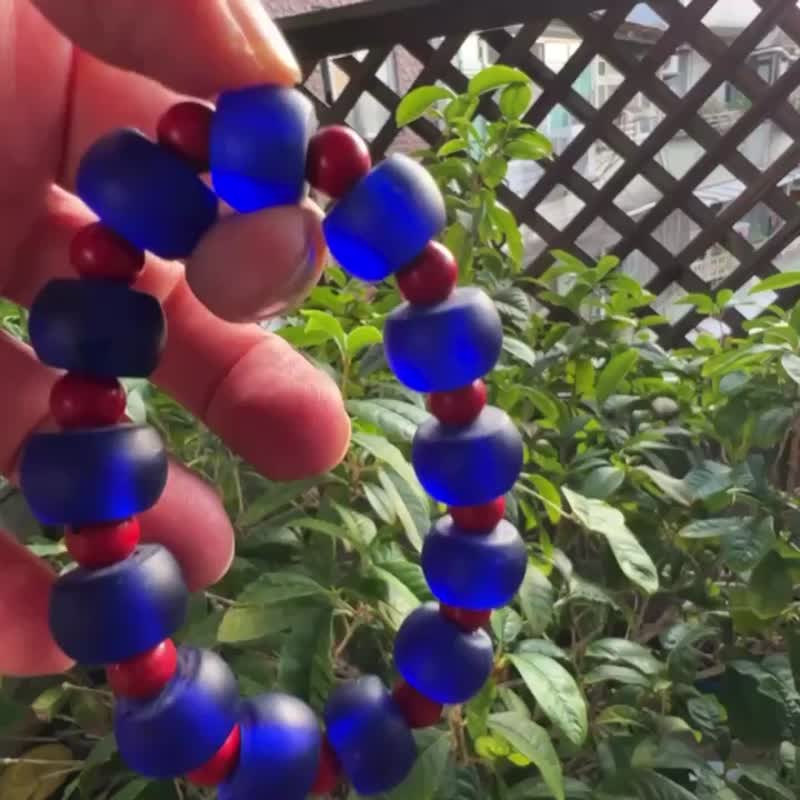 老琉璃珠 手链 清代老琉璃 贸易珠 老珠子 手链 古珠 手串 艺术 - 手链/手环 - 玻璃 多色