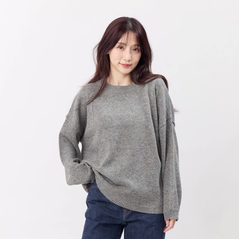 Melissa彩點圓領寬版針織毛衣/灰 - 女装针织衫/毛衣 - 棉．麻 灰色