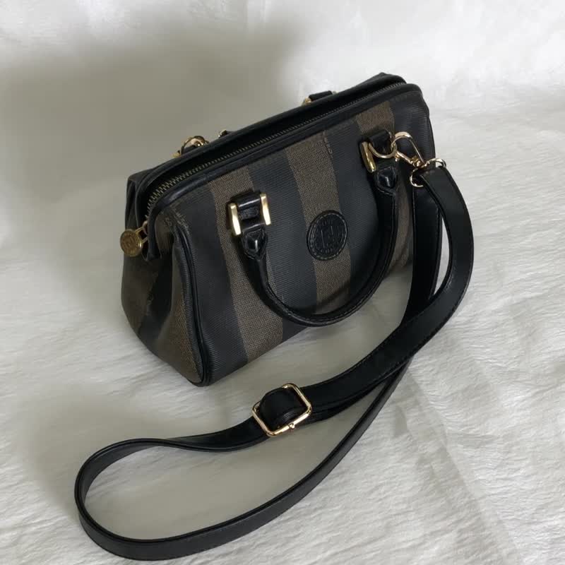 【VintageShop solo 日本直送中古包专卖店】FENDI 芬迪 PEEKABOO 手提包 黑色 PVC/皮革 迷你波士顿包 vintage 复古 45ksbk - 手提包/手提袋 - 防水材质 黑色