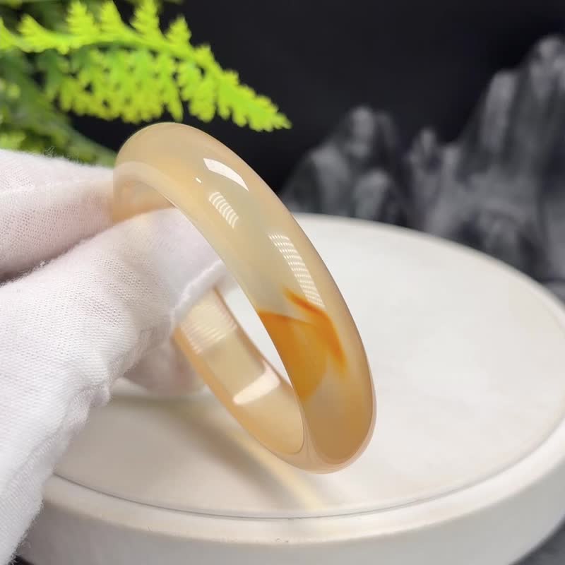 浅蜂蜜糖 景观玛瑙手镯 51+MM 冰透起光玉髓手环 日出时分 称肤色 - 手链/手环 - 半宝石 