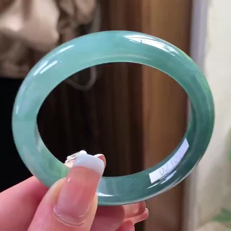 冰种翡翠天然翡翠玉镯A玉手镯 玉鈪 • 冰种湖蓝半山水翡翠福镯 - 手链/手环 - 玉石 蓝色