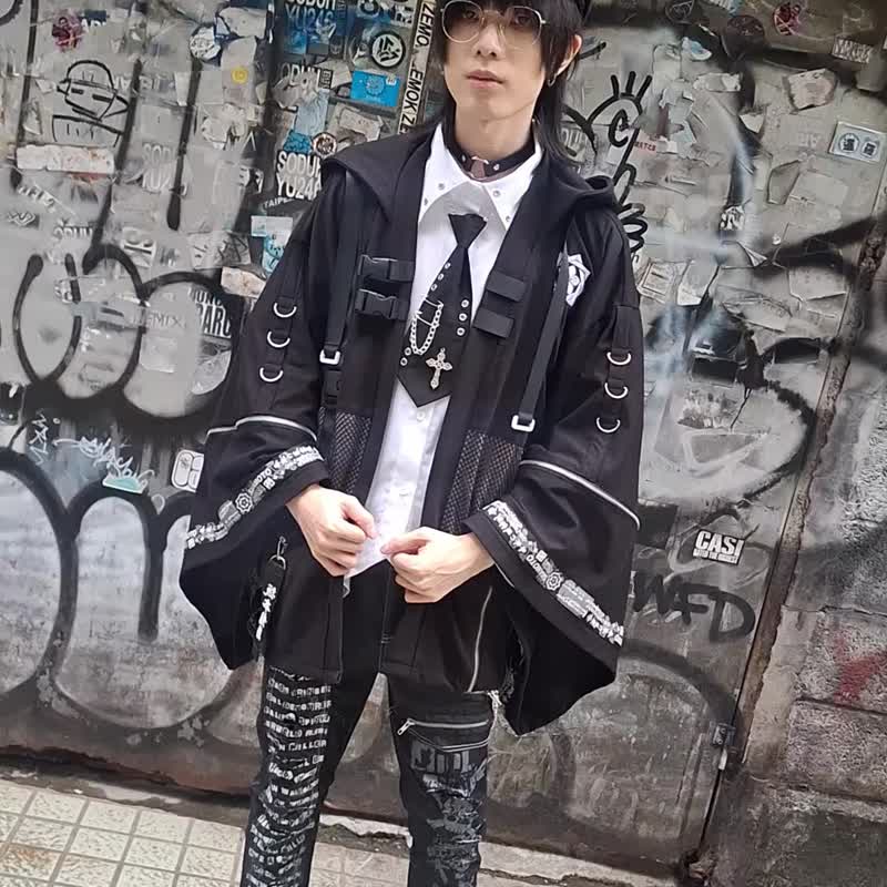 原创坂本龙马日本武士印象可拆袖和风连帽羽织刺绣渔网拼接JJ2565 - 男装外套 - 棉．麻 