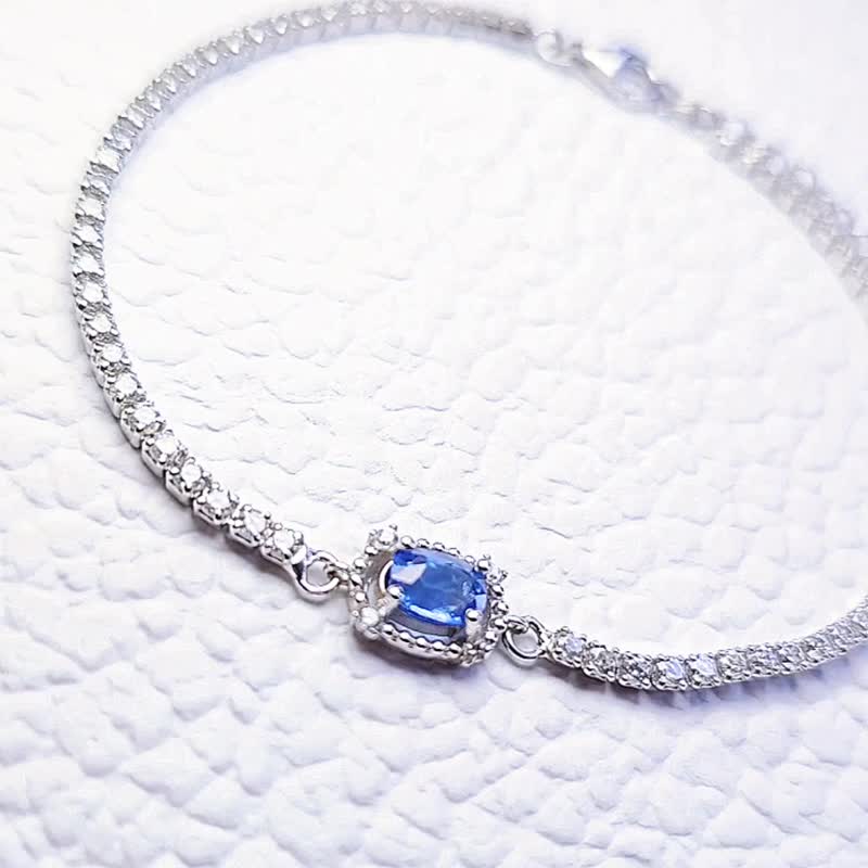 高贵|皇家蓝宝|缅甸天然无烧高级钻石切割蓝宝石5.7mm纯银手链 - 手链/手环 - 宝石 