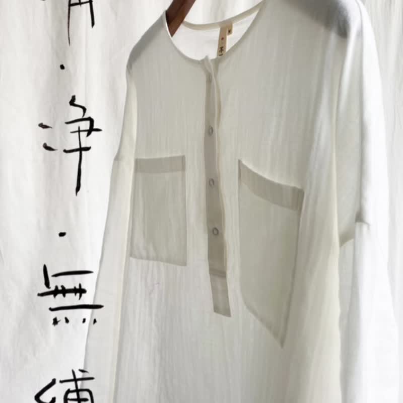 纯棉白色双层纱polo领衬衣 - 女装上衣 - 棉．麻 白色