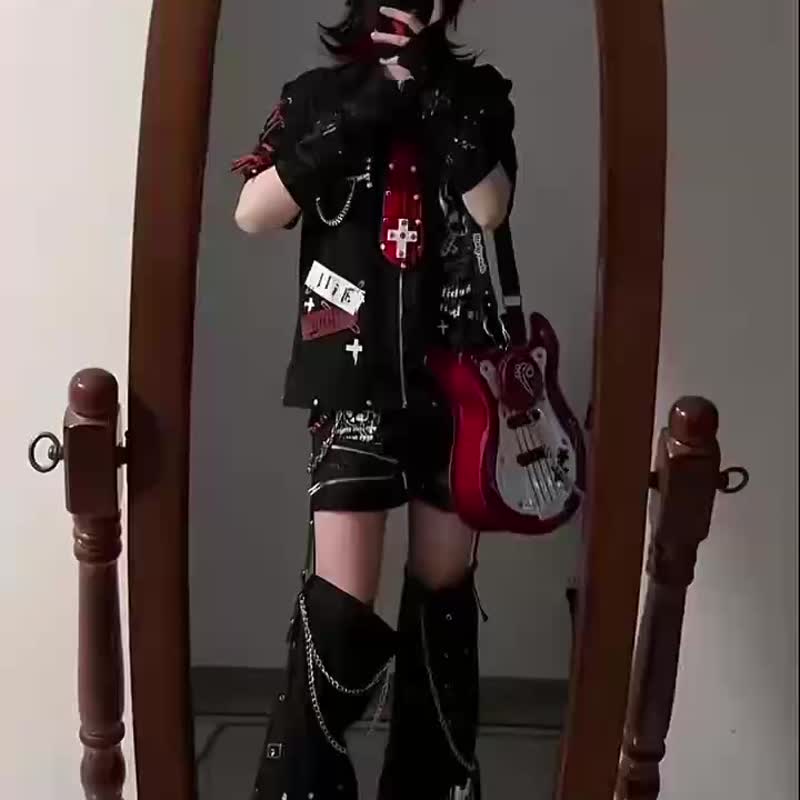 原创偷心恶魔可拆袜套拉链铁链中性苏格兰格纹直筒短裤【JJ2534 - 女装短裤 - 聚酯纤维 咖啡色