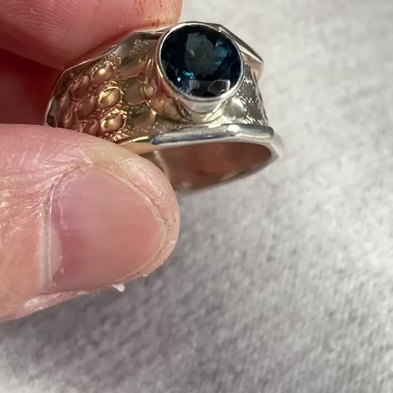 商品在台 天然 伦敦蓝 托帕石 戒指 尼泊尔 手工制 925纯银 - 戒指 - 宝石 