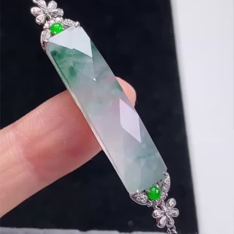 冰种翡翠 天然翡翠 A玉 手链 • 18k金花牌翡翠手链 - 戒指 - 玉石 绿色