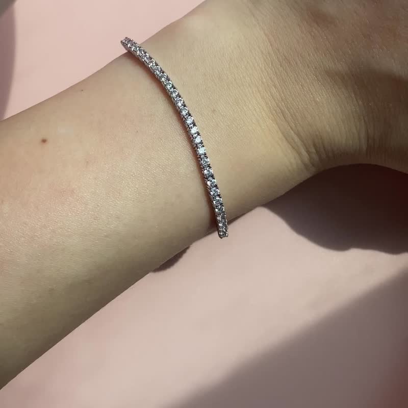 网球手链/ 925纯银镀18K白金/ 方晶锆石 - 手链/手环 - 纯银 银色