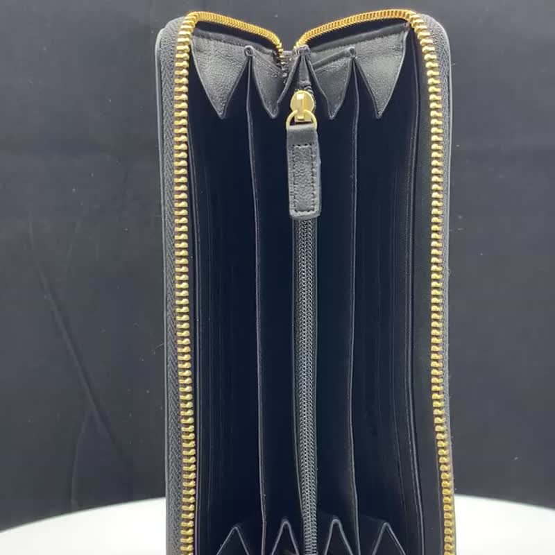 ZENDAR 限量1折 顶级小牛皮十字纹长夹 全新专柜展示品 - 皮夹/钱包 - 真皮 黑色