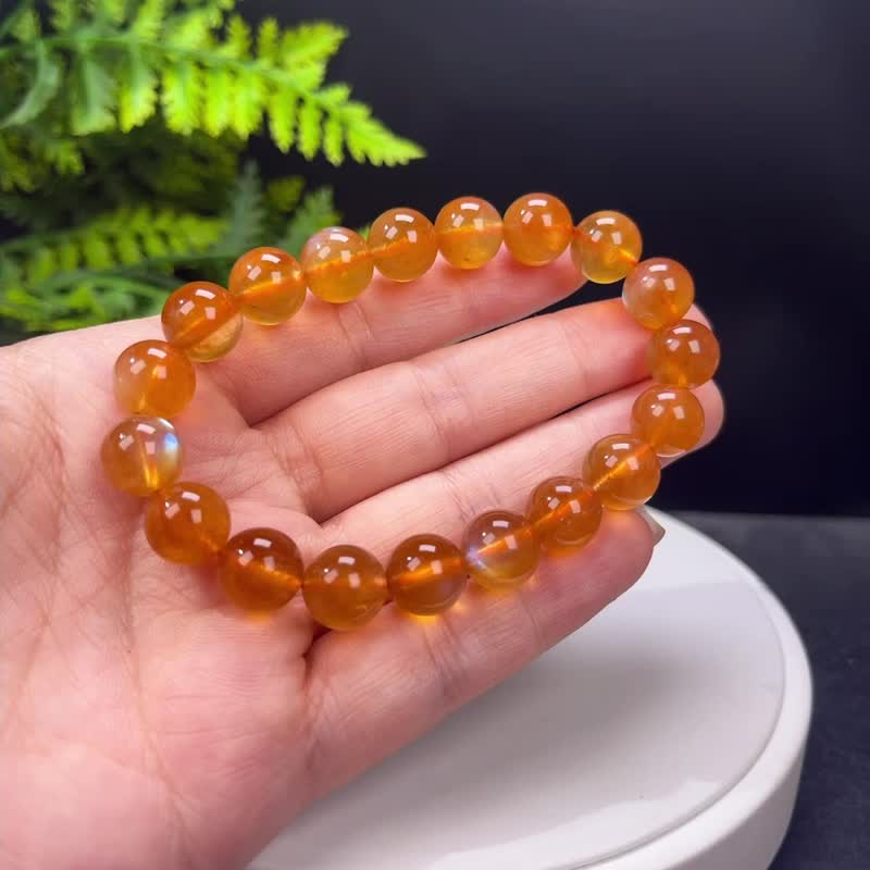 天然安德森长石手串 冰种蓝色光晕 琥珀色水晶手链 单圈男女 11mm - 手链/手环 - 水晶 