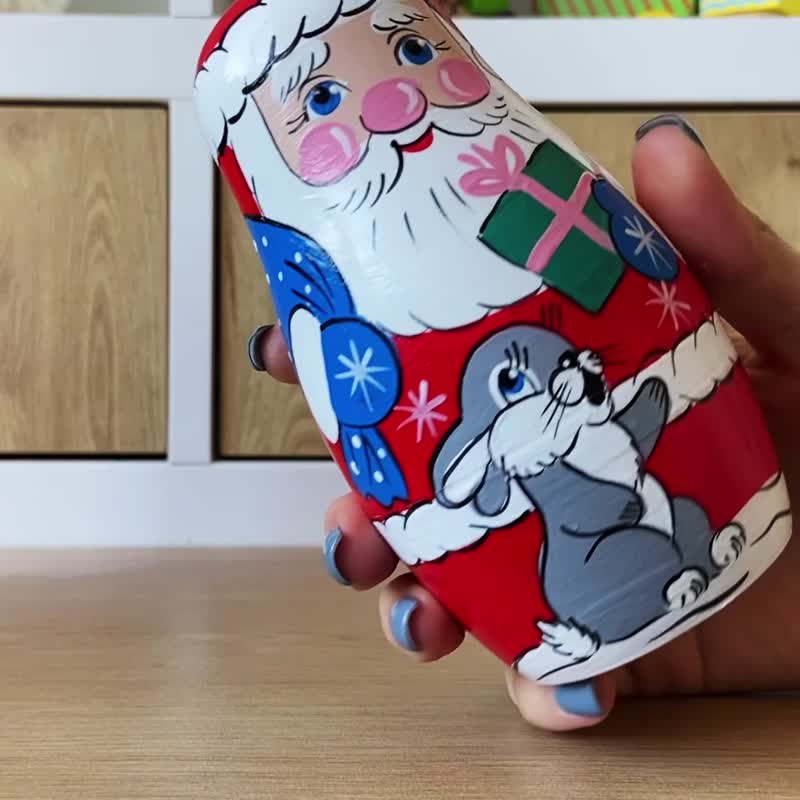 Santa Nesting Dolls Set of 7 pcs - Matryoshka Doll Father Christmas Figurine - 玩具/玩偶 - 木头 多色