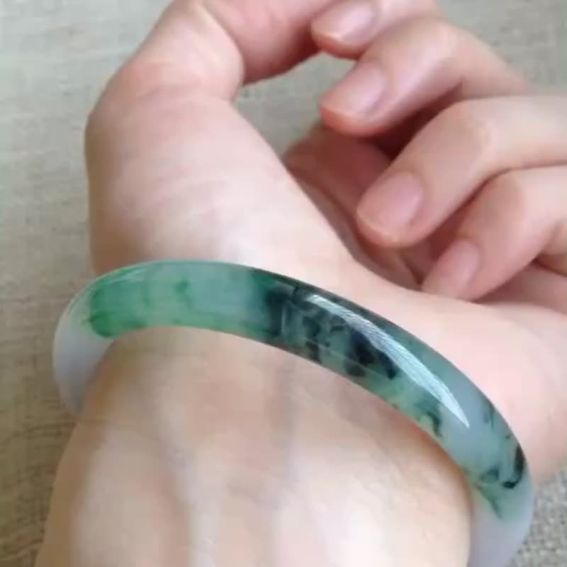 冰种翡翠天然翡翠玉镯A玉手镯 玉鈪 • 冰种紫罗兰飘花翡翠贵妃镯 - 手链/手环 - 玉石 紫色
