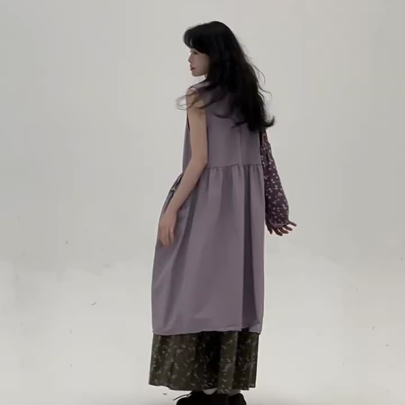 4顔色 純色背心洋裝 韓系寬松連身裙 高腰顯瘦背心長裙 - 洋装/连衣裙 - 棉．麻 紫色