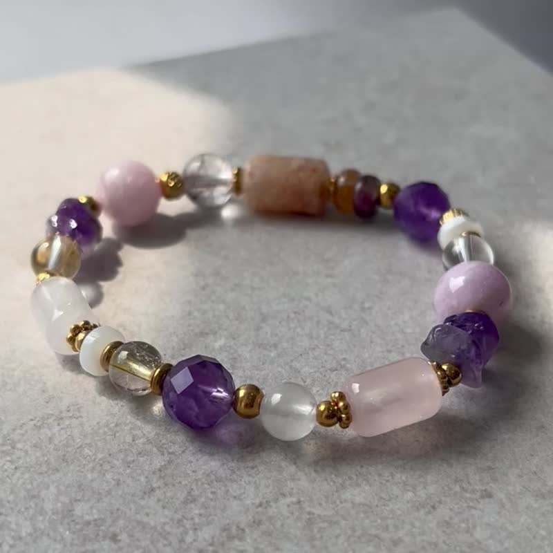樱花玛瑙 红铜发晶 紫锂辉 紫水晶 白水晶 粉晶 天然水晶手链 - 手链/手环 - 水晶 