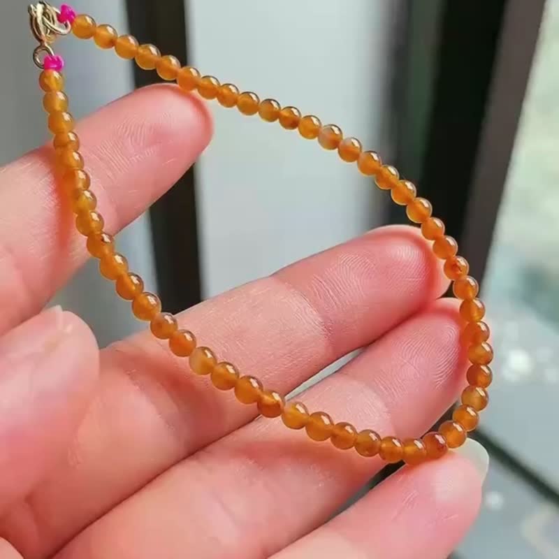 天然翡翠 缅甸 A玉 玉珠 玉链 手链 • 冰种橘红翡翠手串 - 手链/手环 - 玉石 橘色
