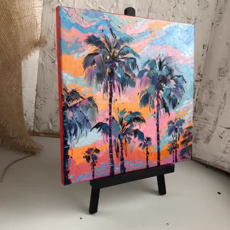 Palm Tree Painting Canvas Original Art Textured Oil Wall Art Wall Decor - 墙贴/壁贴 - 其他材质 多色