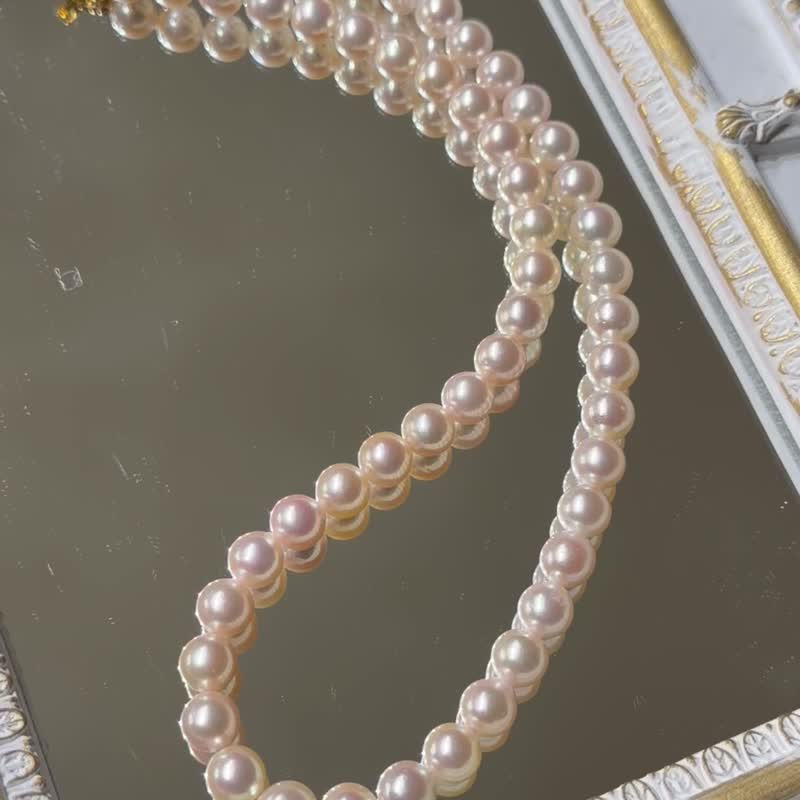 再入荷 日本直送 7.5mm桃色系 Akoya珍珠项链 串珠项链 玫瑰花扣 - 项链 - 珍珠 粉红色