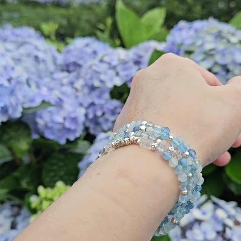 (3圈)(天然石水晶手链)海蓝宝x蓝月光石x月光石x赫基蒙白水晶x珍 - 手链/手环 - 水晶 蓝色