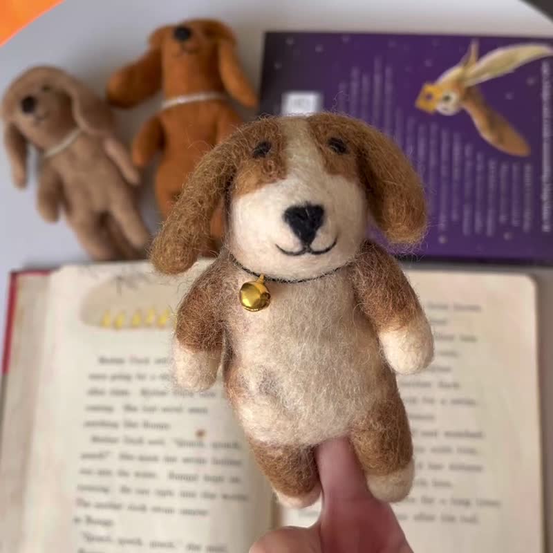 英国猎犬手指偶 查理士小猎犬 狗 讲故事道具 羊毛毡指偶 - 玩具/玩偶 - 羊毛 卡其色