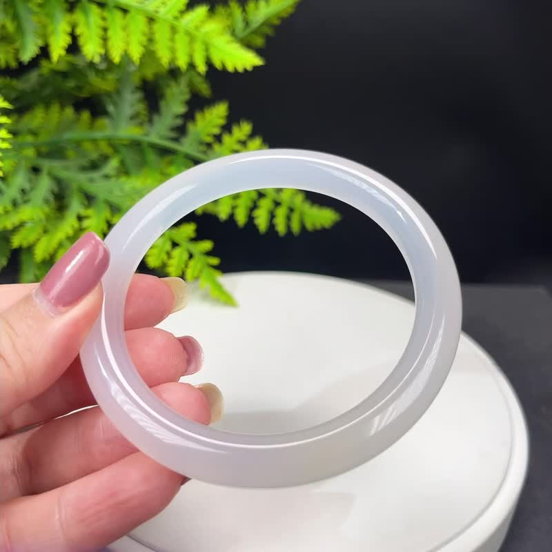 精品 浅紫调白玛瑙手镯 62MM 冰润起光圆条玉髓手环 灵性亲和解压 - 手链/手环 - 半宝石 