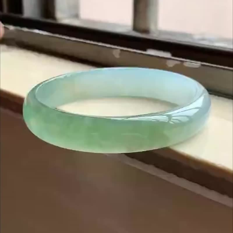 冰种翡翠玉镯 天然翡翠 缅甸A玉玉镯 • 冰种秋香翡翠福镯 - 手链/手环 - 玉石 绿色