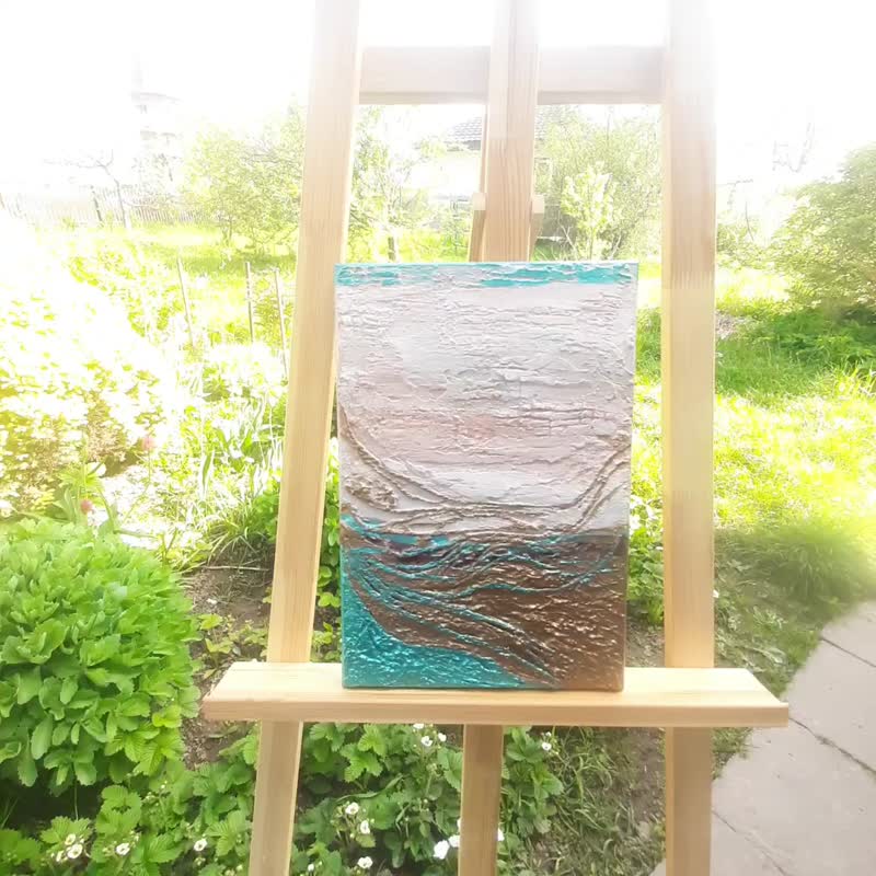 白色、金色和绿松石色的抽象原画 - 墙贴/壁贴 - 压克力 蓝色