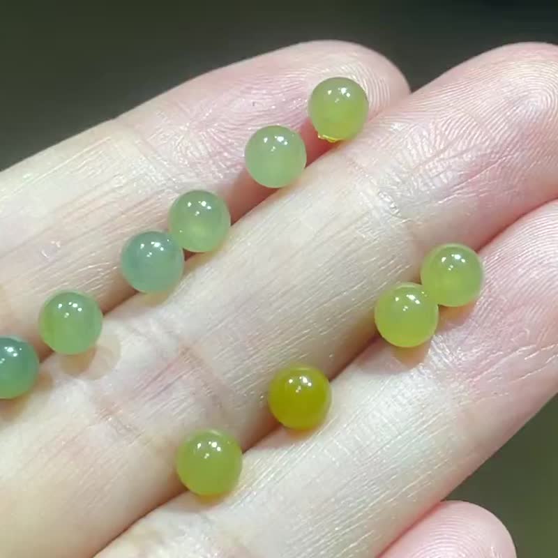 【茉莉茶冻】冰透黄绿双色翡翠圆珠18K金耳钉 - 耳环/耳夹 - 玉石 黄色