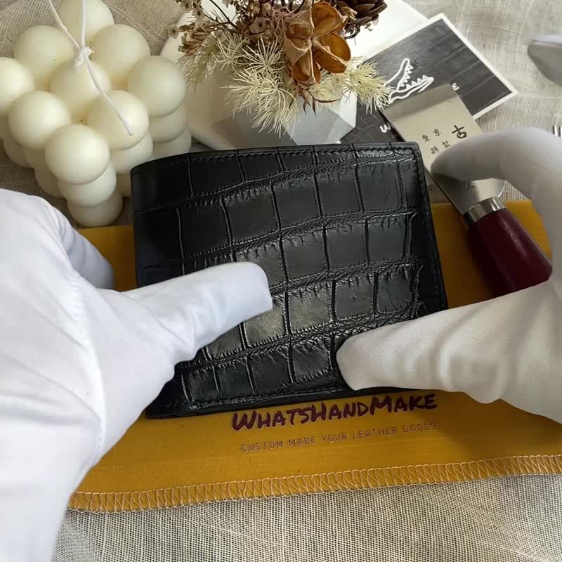 法国料铅笔黑色手工鳄鱼皮革银包 - 皮夹/钱包 - 真皮 多色