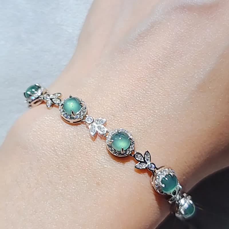 |财富自由|a货翡翠冰玻晴蓝杠蛋面5.5mm纯银镀18k精致手链 - 手链/手环 - 玉石 