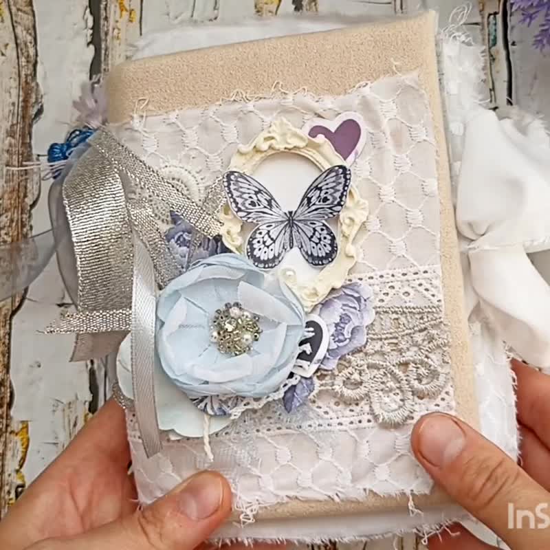 额外蕾丝米色碎花杂志风日记本 手工制作 白色花园茶壶笔记本 - 笔记本/手帐 - 纸 蓝色